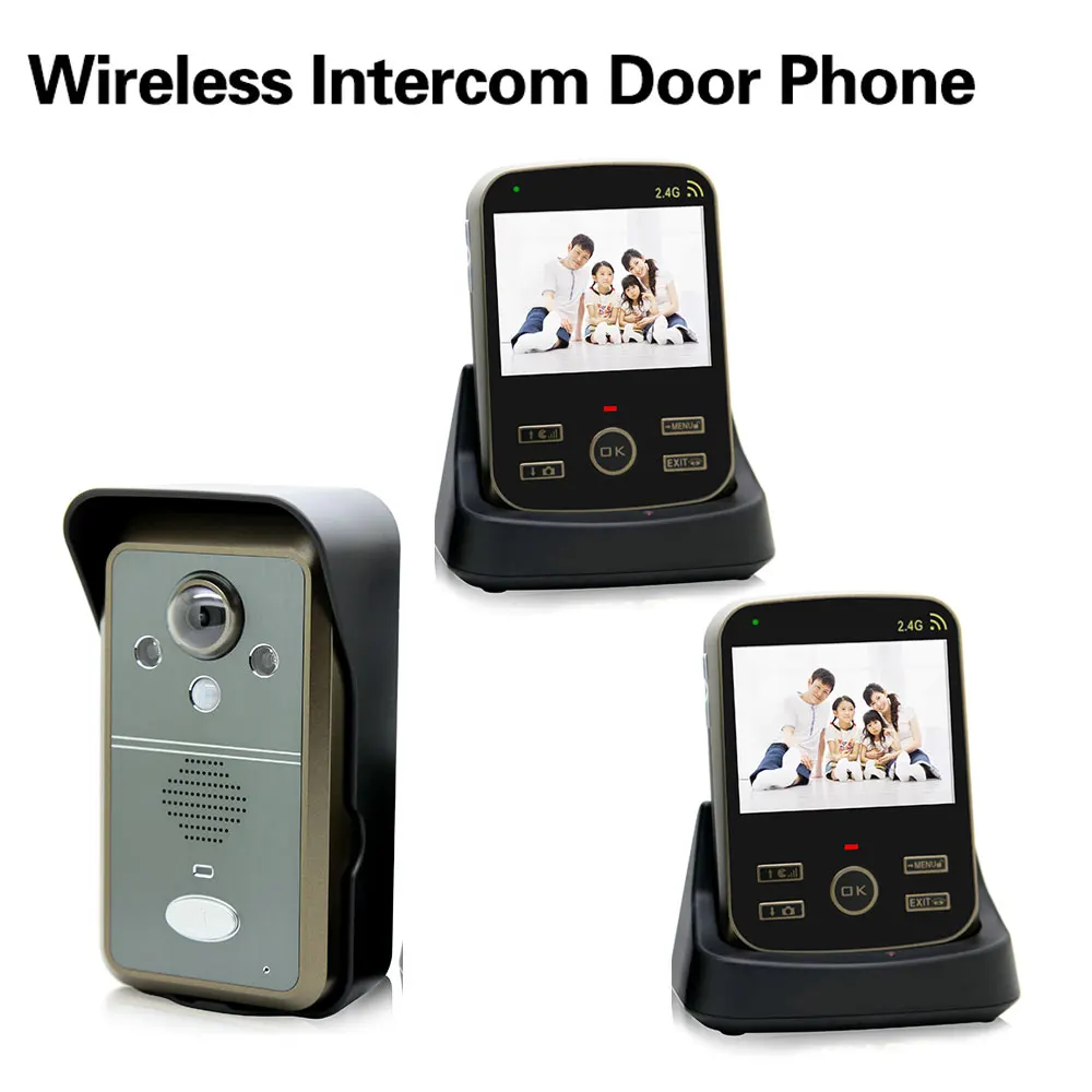 

2.4G Wireless video door phone intercom system doorbell 1 camera with 2 monitors Motion Sensor Angle adjustable Outdoor camera