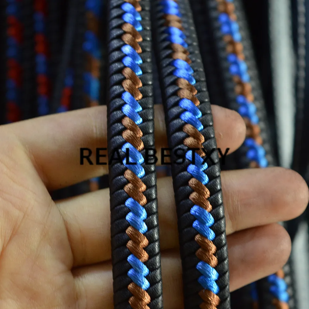 

REAL BESTXY 1m/lot 12*6mm black flat leather cords with braided nylon rope leather straps for bracelets making braided leather