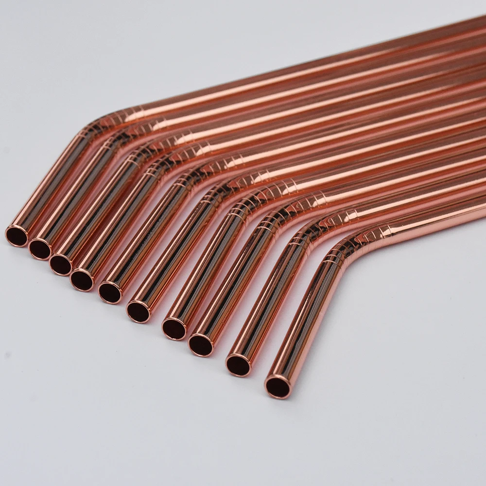 

WOWSHINE New 5pcs/lot Shiny Rose Gold Color Stainless Steel Drinking Straws Rust Free Dia 6mm Bent with Gift 1 Brush 267MM