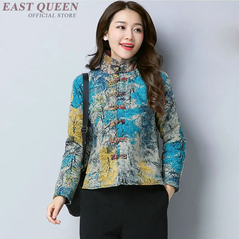 Winter women thick coat cardigan print floral traditional top clothes mid-age female vintage full sleeve bodycon coats AA3224 F