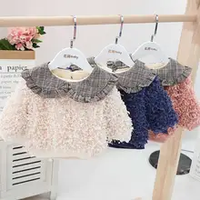 Одежда для маленьких девочек; толстовки с капюшоном для девочек; свитер для девочек; свободная шерстяная флисовая Клетчатая Шерстяная куртка с воротником-куклой; теплая зимняя одежда для девочек