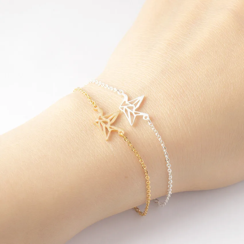

ACEBFEET Bridesmaid Gift Cute Tiny Origami Crane Statement Bracelets For Women Jewelry Gold Silver Link & Chain Reloj Mujer