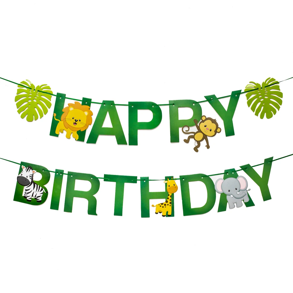 

Flag Pennant Decoration Birthday Banner HB Pull Jungle Holiday Cartoon Animal Birth Festival Home Party Letter Flag Hanging Wall