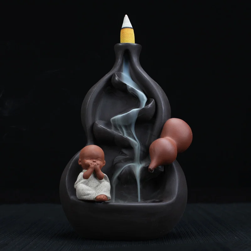 

The Little Monk Backflow Incense Burner Gourd Smoke Waterfall Incense Holder Handmade Censer For Buddhist Home Office Decoration
