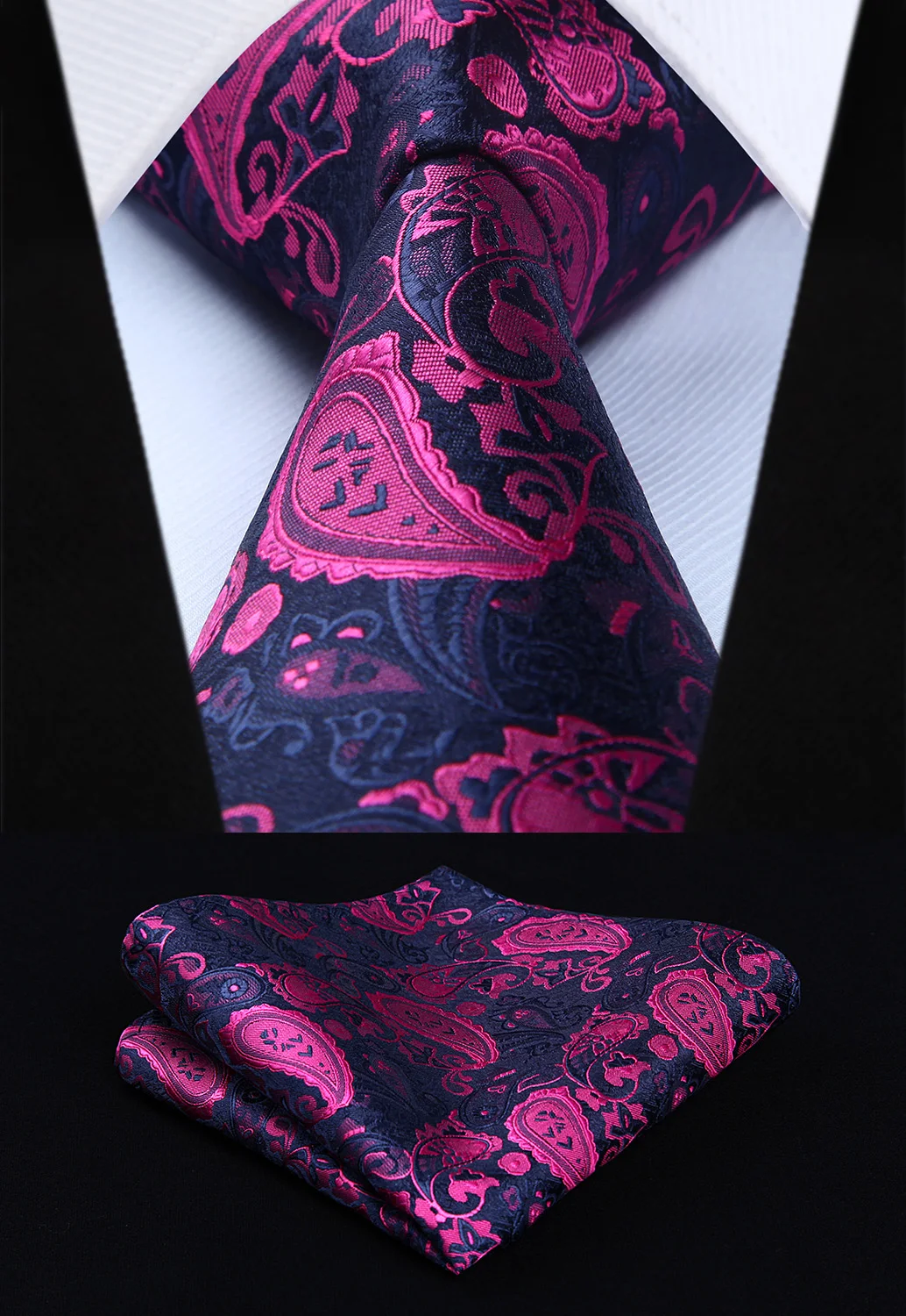 TP711H8S Hot Pink Paisley 3.4" Silk Woven Men Tie Necktie Handkerchief