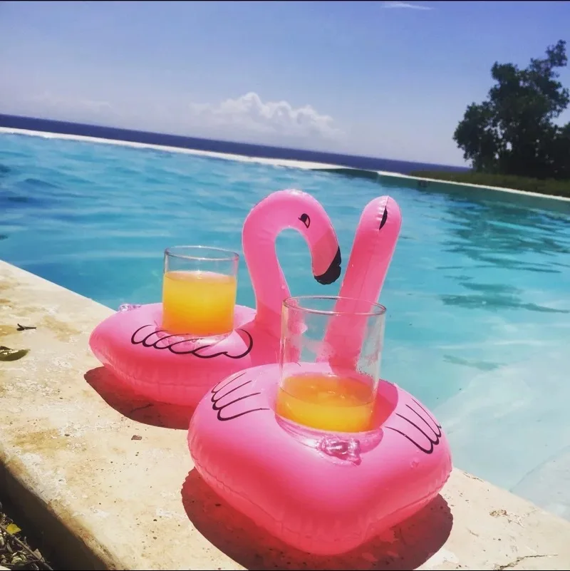 Cute Inflatable Flamingo Drink Can Cell Phone Holder Floating Swimming Stand Pool Bathing Beach Event Party Kids Toy Bath Toy