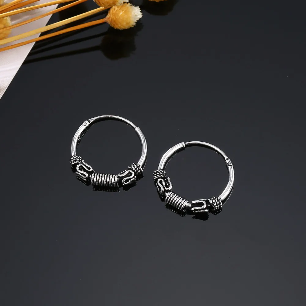 Европейское винтажное серебряное кольцо серьги круг ручная работа панк маленькая серьга-кольцо для женщин Bijoux модное ювелирное изделие