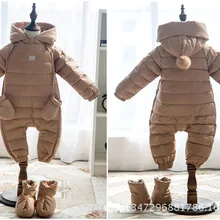 Лидер продаж! Детские комбинезоны для новорожденных девочек; теплый зимний комбинезон на утином пуху; милый комбинезон с капюшоном для малышей; одежда для новорожденных мальчиков