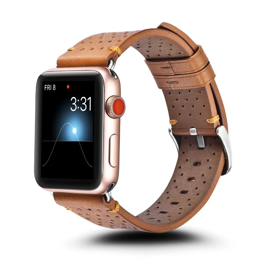 Спортивный ремешок из натуральной кожи коричневого и черного цвета для Apple Watch 38