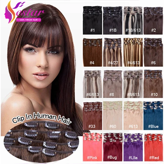 Clip Ins Brazilian Virgin Hair Extension Natural Human Hair Clip In Full Head Virgin Remy Hair Clip In Human Hair Extensions
