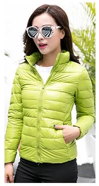 13 цветов, пуховик, зимние теплые зимние куртки для женщин, 90% белый утиный пух, куртка, верхняя одежда, светильник, пальто, женские куртки - Цвет: Светло-зеленый
