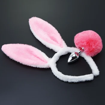 Gifts for Lover Sex Toys Kawaii Bunny Tail With Ears Female Butt Plug Cute Rabbit Tail With Plush Ear Metal Anal Plug Women Gay 2