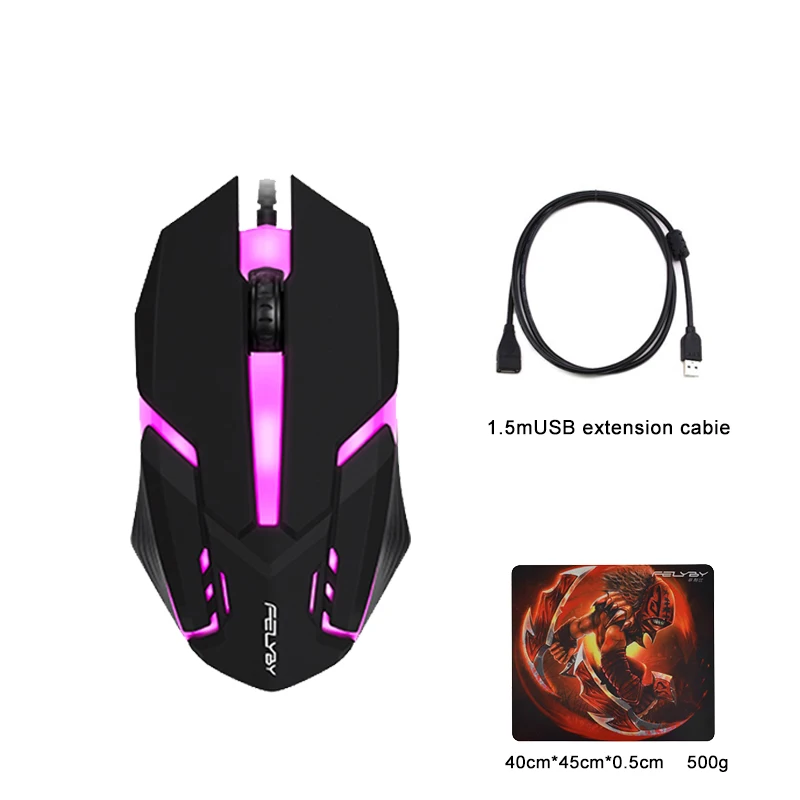 FELYBY F1 USB Проводная мышь игровой плеер, подходит для ноутбука офиса профессиональная Мобильная игровая мышь 1,5 м USB удлинитель - Цвет: Package G