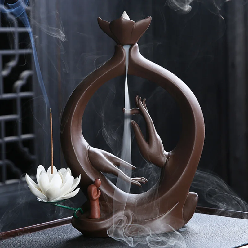 Новинка Будда ручная курильница с обратным потоком из фиолетовой глины для