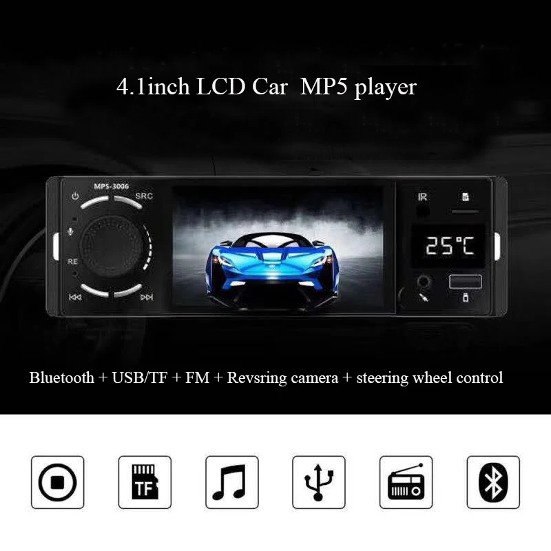 4,1 дюймовый автомобильный mp5 плеер с Bluetooth USB TF AUX in FM сенсорный экран камера заднего хода вход управление рулевого колеса один din 12 v