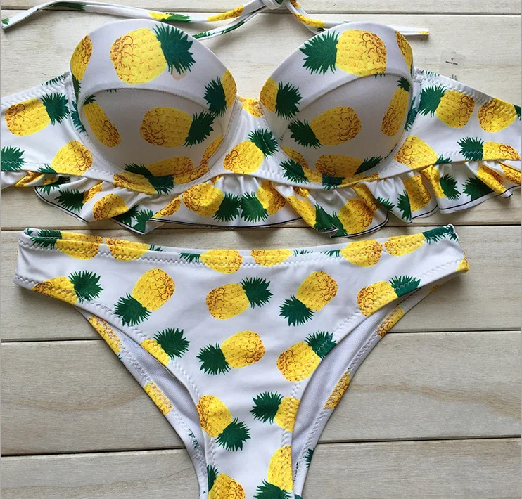 2017 Pineapple Printing Bikini Small Fresh Sexy Bikini Swimsuit Women Low Waist Bikini Beach