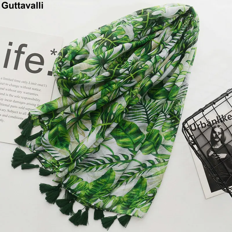 guttavalli-women-spring-fresh-green-monstera-big-leaf-tassels-long