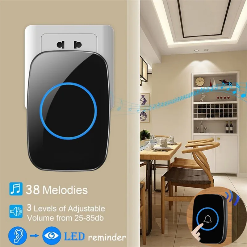 

Wireless Doorbell 300M Remote Plug smart Door Bell Chime Battery 1 2 button 1 2 3 receiver AC Waterproof IP44 New
