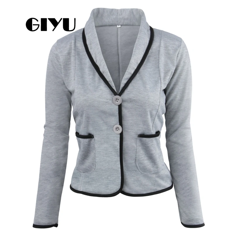 GIYU 5XL Autumn Women Patchwork Casual Blazer Long Sleeve Jackets Pockets Tops Casual Single Breasted Plus Size camiseta mujer