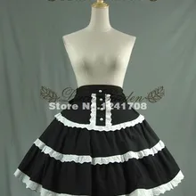 Черный Раффлед лук Кружево хлопок Лолита юбка