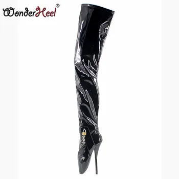 

Wonderheel New utra high heel 7" spike heels thigh high ballet boot sexy high heels stilleto heel with padlock lockable boots