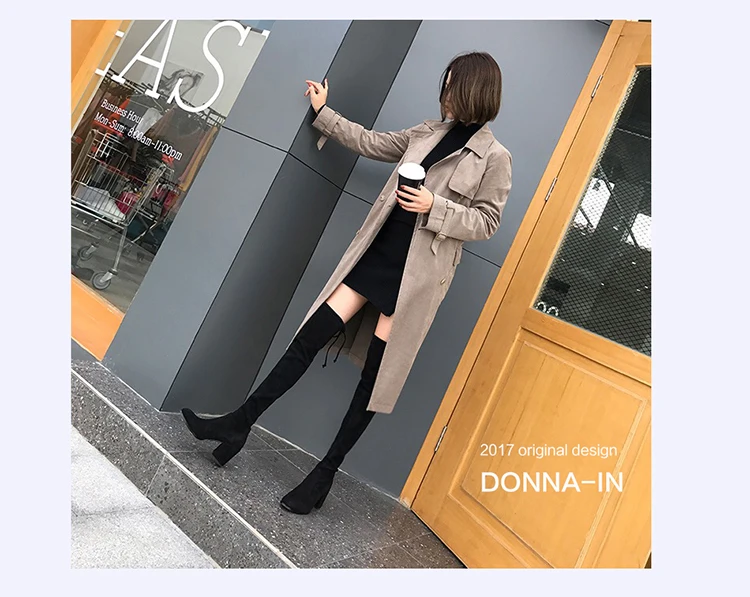Donna-in/женские Зимние ботфорты выше колена; женская обувь из натуральной кожи; высокие черные сапоги на высоком каблуке со шнуровкой; Bota Feminina