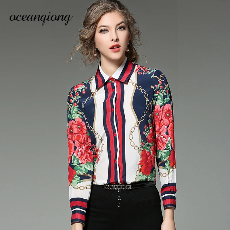 Skup Floral Damska Bluzka Wiosna 2018 Moda Kobiety Bluzki Koszula Floral Wydrukowano Z Długim Rękawem Turn Down Collar Topy Lady Shirt