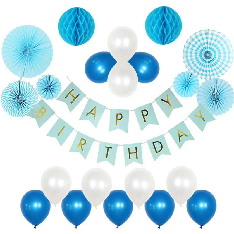 22pcs/set Happy Birthday Banners Balloons Decor Set Latex