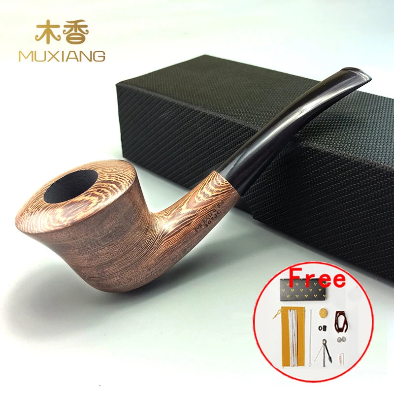 

RU-MUXIANG Tobacco pipe Handmade Chicken-Wing Wood Horn Type smoking Pipes 9mm Activate Carbon filter rack pouch clearner aj0008