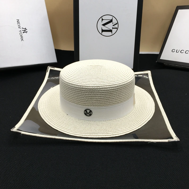

Straw hat of fashionable woman elegant personality waterproof transparent flat hat topi holiday beach hat sun hats