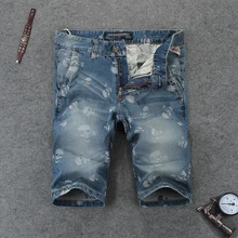 Hohe qualität shorts jeans männer schädel gedruckt denim jeans shorts heißer verkauf männer schließen jeans knielangen marke shorts 107
