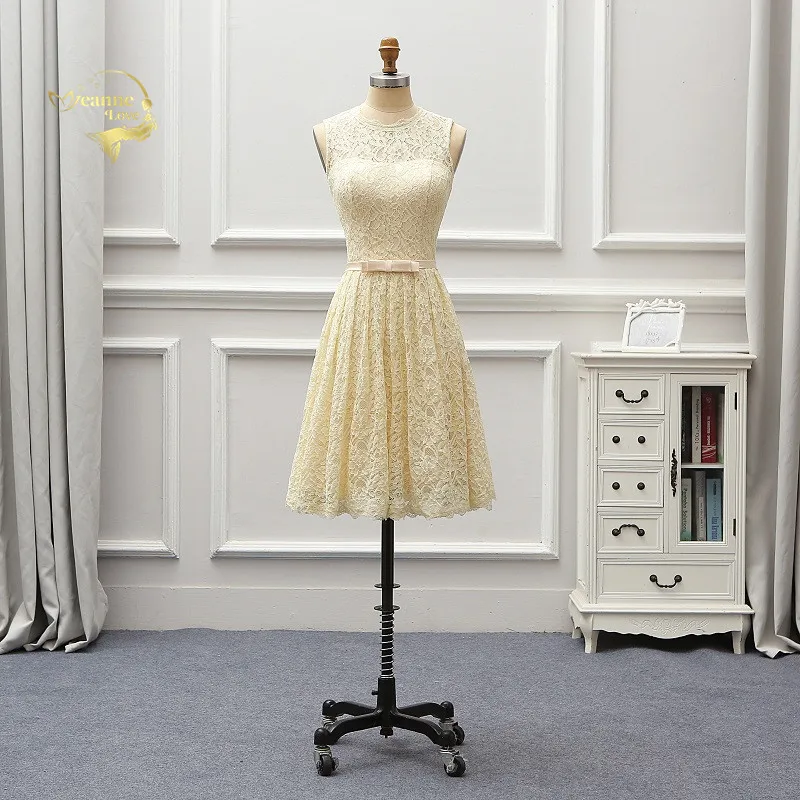 

Robe Demoiselle D'honneur 2019 Cheap Champagne Lace Little Short Cocktail Party Dress Graduation Dresses Girl Formal Gowns JO125