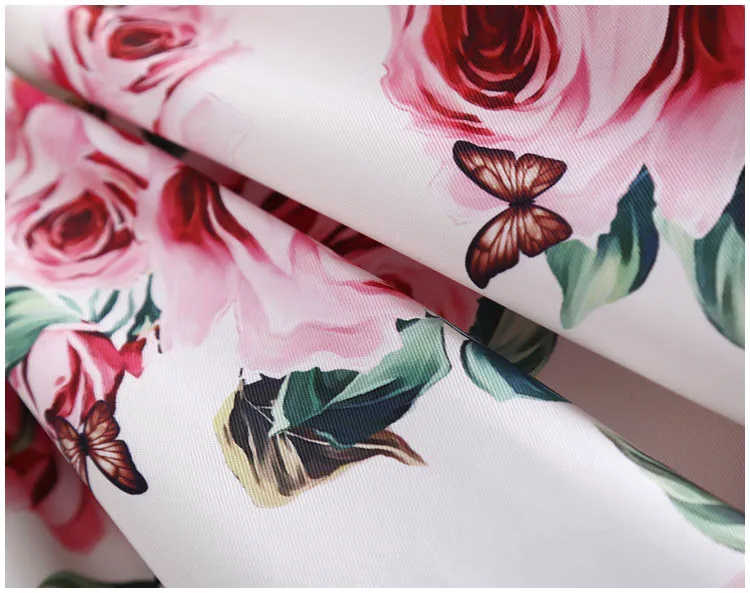 2020 new fashion rose flower print pleated slim fresh temperament straps fluffy dress casual holiday woman dress