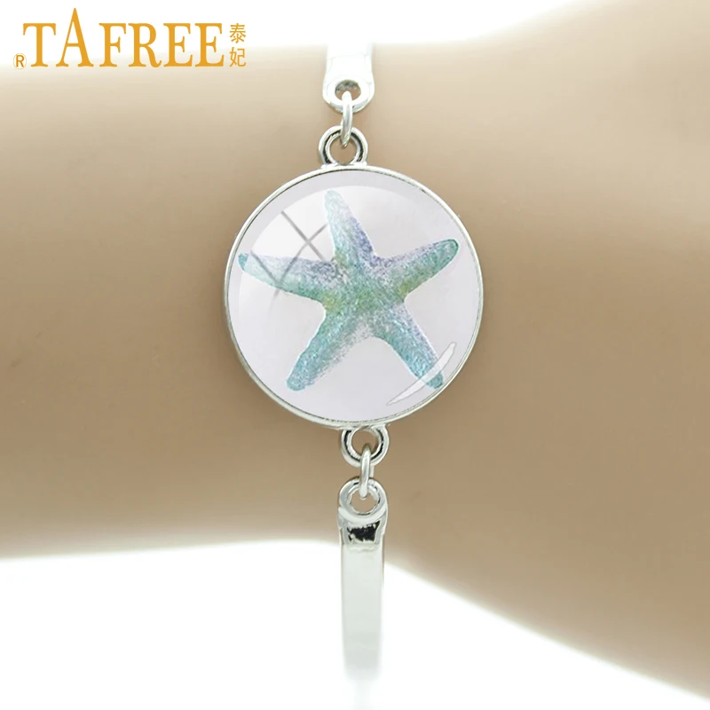 

TAFREE blue Starfish bracelets Summer tropical style Starfish and Seashells Beach Theme bracelet interesting cute jewelry NS576
