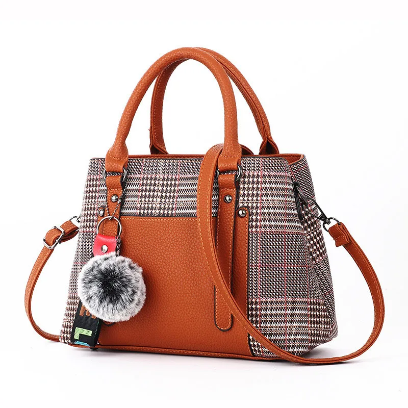 Women Leather Lattice Handbag Female Hairball Crossbody Shoulder Bags Lady Fashion Messenger Tote Top-Handle Purse Sac SS7256 (17)