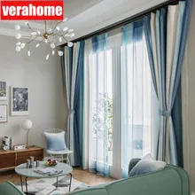 Listras verticais coloridas cortinas blackout sheer tule janela para sala de estar quarto cozinha mediterrâneo decoração casa