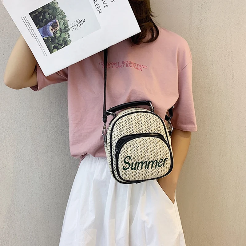 

FGGS-Women'S Straw Bucket Bag Summer Woven Shoulder Bags Shopping Purse Beach Handbag Straw Handbags Travel Bag Black
