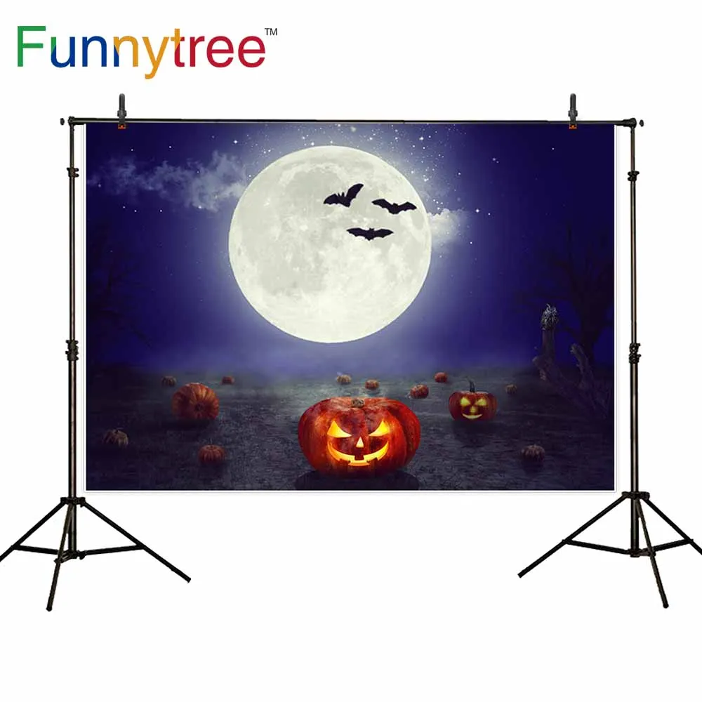 

Funnytree photographic background Halloween moon pumpkin bat night horror party children photography backdrop photo studio shoot