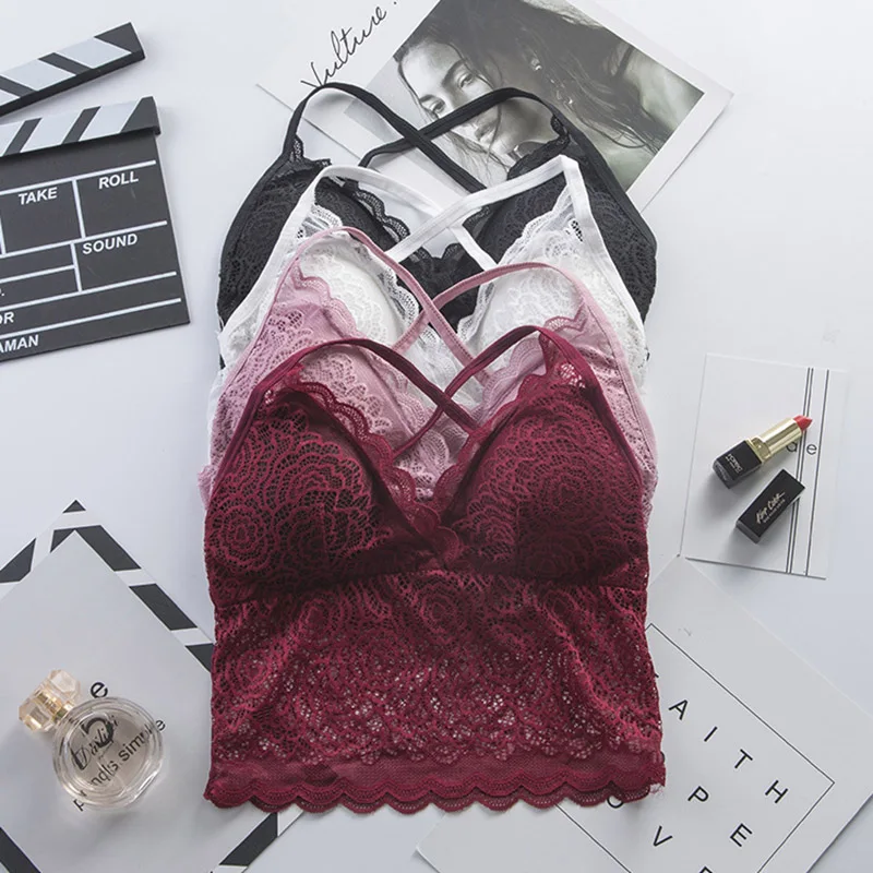 

Sexy Lace Crop Top Women Beautiful Back Wireless Lace Tube Tops Soft Bra Underwear Female Padded Lingerie