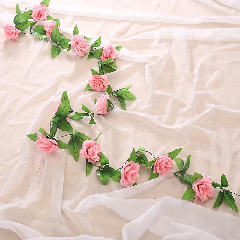Искусственные розы лоза ветка розы см Шелк 240 поддельные цветы поддельные зеленые листья розы для дома Свадебные украшения diy висит
