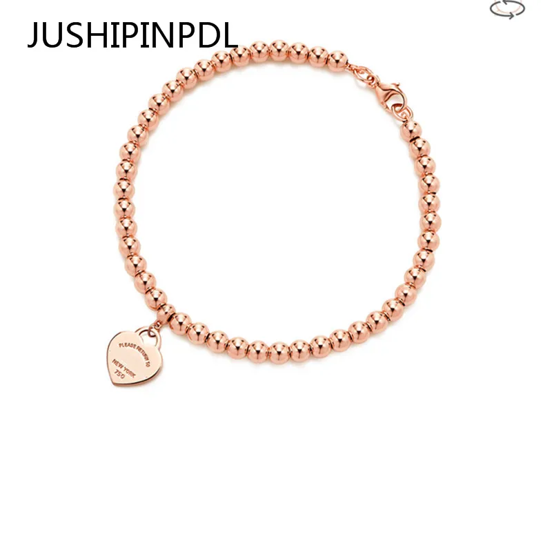 

100% of 925 sterling silver 1:1 original classic heart-shaped rose gold gold beaded bracelet women jewelry gifts personality