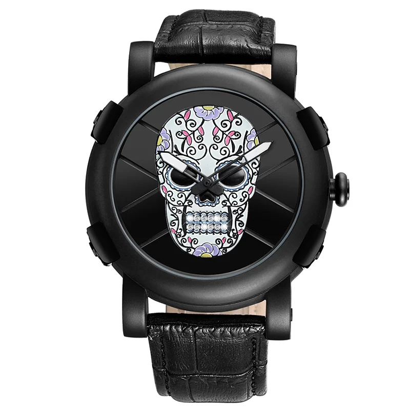 SKONE 3D череп часы для мужчин люксовый бренд натуральная кожа кварцевые мужские часы классный дизайн спортивные часы мужские Relogio Masculino - Цвет: 2