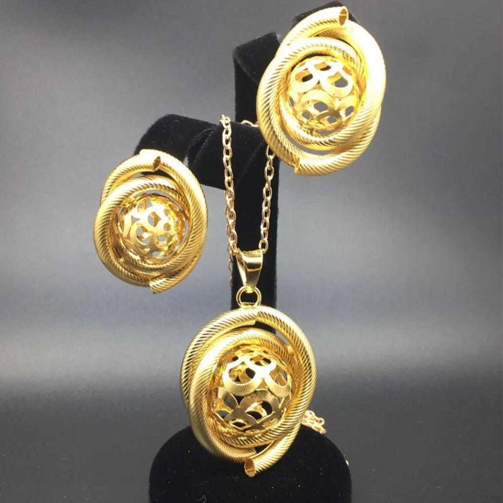 

F&Y Wedding Crystal African Jewelry Sets for Women Gold Color Ball design Pendant Necklace Earrings Party Jewelry