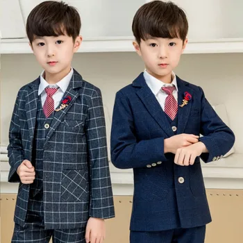 

Kids Boys Suits School Kids Plaid England Style Formal Wedding KS-2012