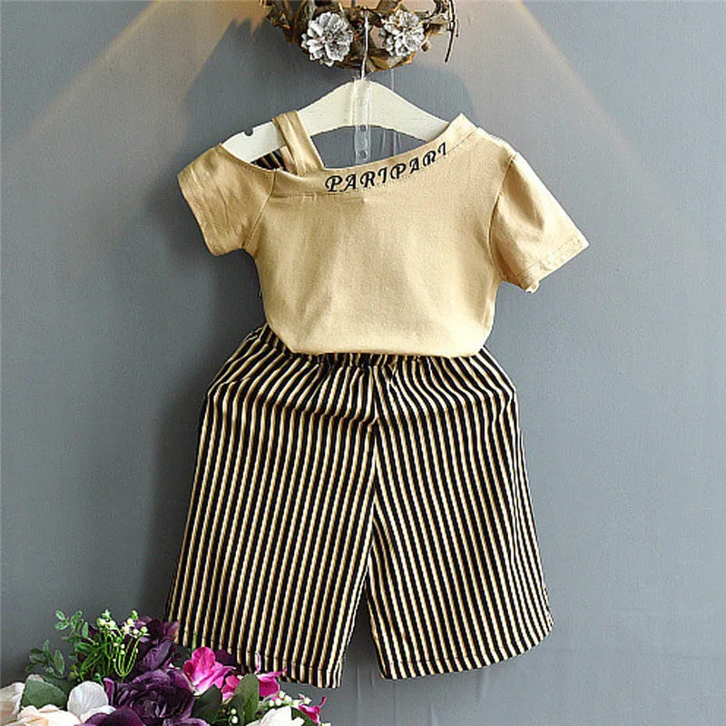 Toddler Kids Baby Girl Bowknot T shirt Tops Striped Loose Pants Clothes Set (6)