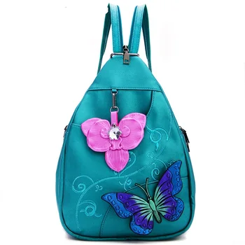 

8612 New Fashion Flower Bag Women tide soft embroidered Chest Bags Leather travel Anti-theft Backpack