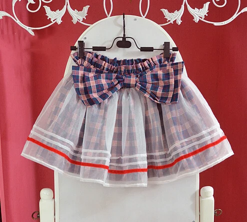 Супер милый Обувь для девочек летние двухслойные большой бант мини-юбка guaze внешний Лолита в клетку юбка