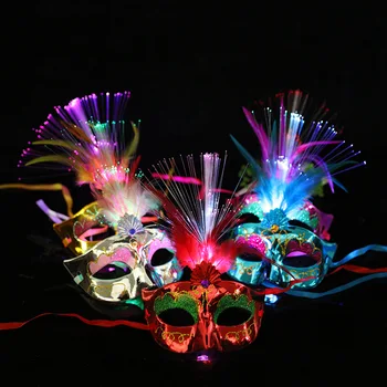 

50pcs Halloween Venice luminous feather fiber Festival, Christmas masquerade party, half face party, children's mask