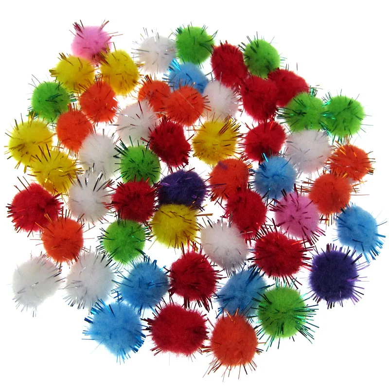 300pcs Glitter Pompom fluffy craft DIY pom poms balls christmas ball