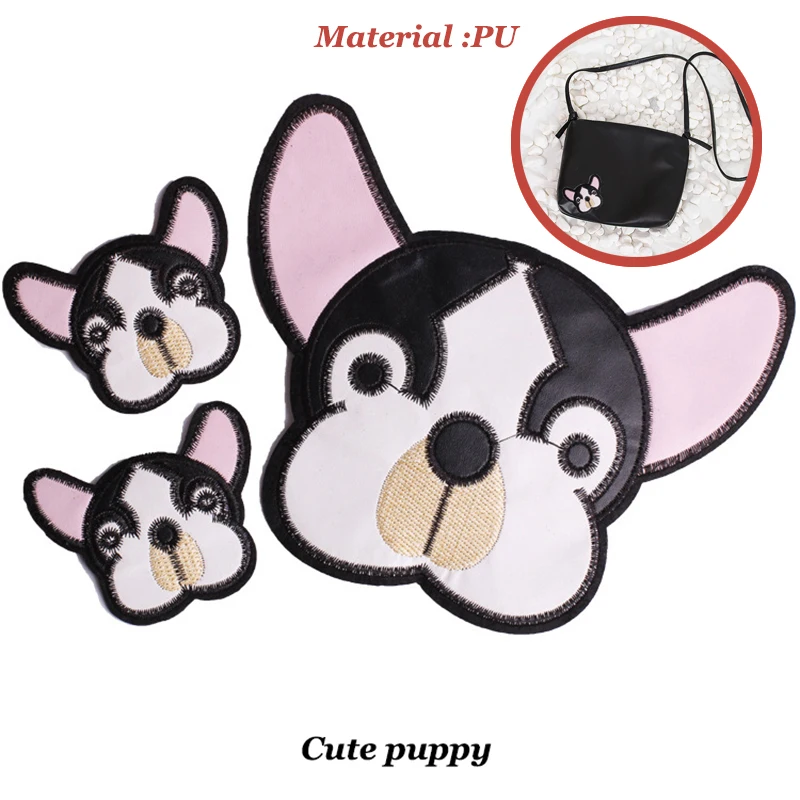 

1PC French Bulldog PU Patch Sewing on Embroidered Applique Badges Clothes Stickers Garment Apparel Accessories for Clothing Bag